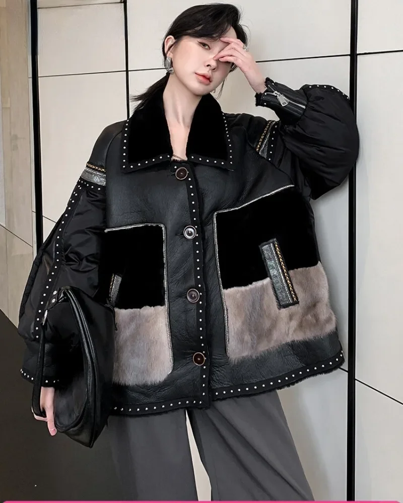 Popular Women Loose Black Fur New Fur One-piece Coat Mink Fur Lamb Otter Rabbit Coat