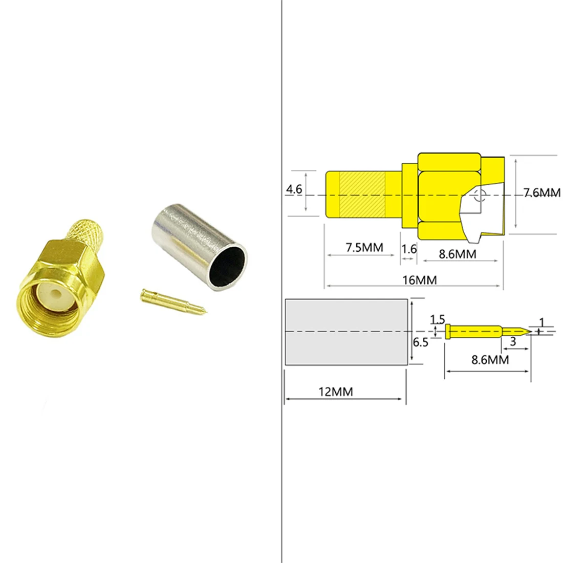 10pcs  New RF Coax Connector SMA Type Male Plug Straight Crimp For RG58 LMR195 Cable Wholesale Wire Connector