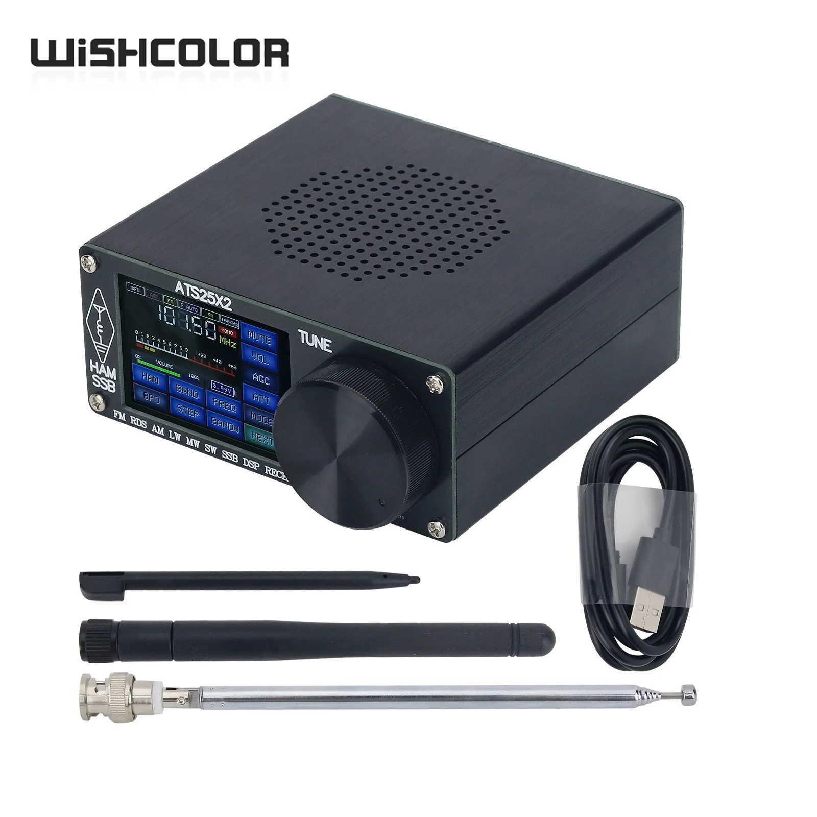 

Wishcolor ATS25X2 Radio Receiver FM RDS AM LW MW SW SSB DSP Receiver with WIFI Antenna 2.4" Color Touch Screen