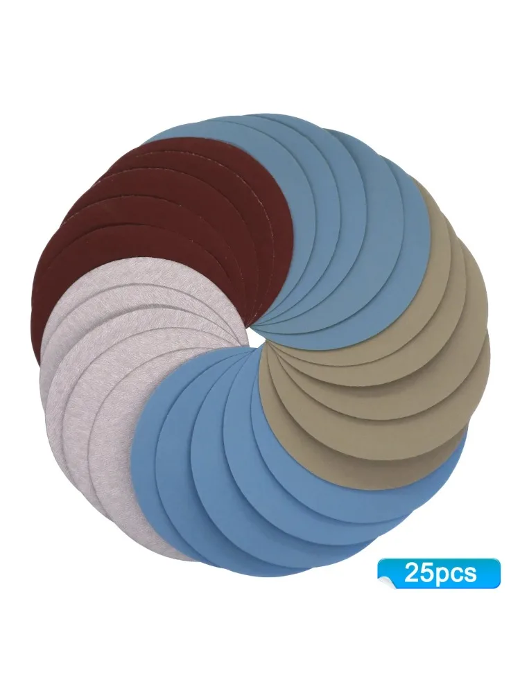 1/2/3/4/5/6 Zoll Klett-Schleifpapier, 25 Stück, sortiert, Körnung 1000/2000/3000/4000/5000, Schleifpapier, rund zum Polieren