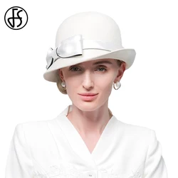 FS 2024 Curl Brim Basin Cap Ladies Winter Elegant Retro Little Top Hats For Women Shopping Trips Fedoras White Millinery