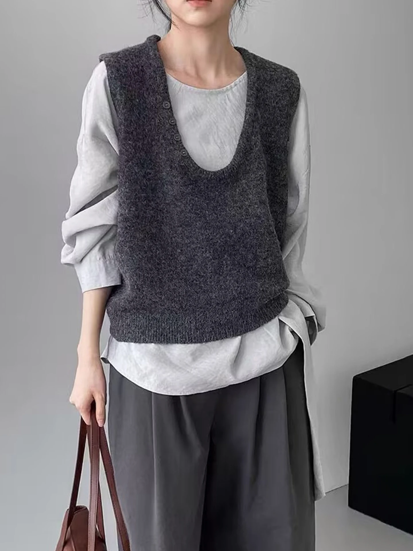 

Вязаный жилет Svel, чистый цвет, осенний модный дизайн, простой высококачественный пуловер для похудения, модная одежда для поездок на работу