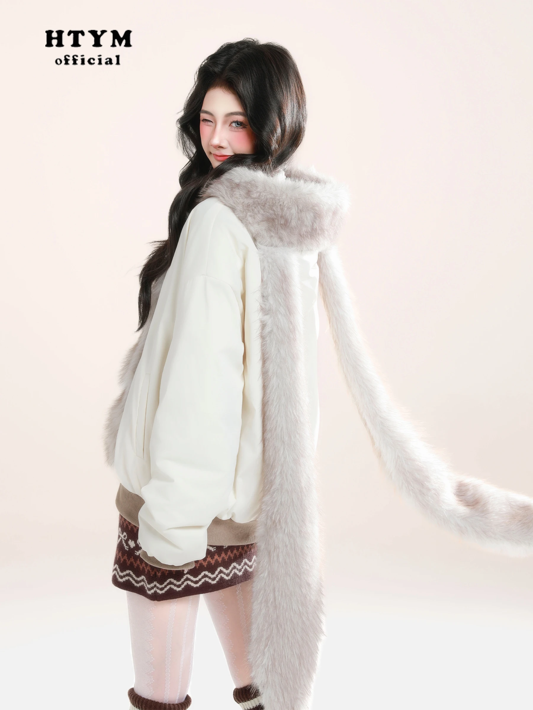 Japonês doce kawaii menina inverno fofo casaco de pelúcia bonito coelho orelhas longas com capuz zíper grosso quente curto parkas jaqueta para mulher