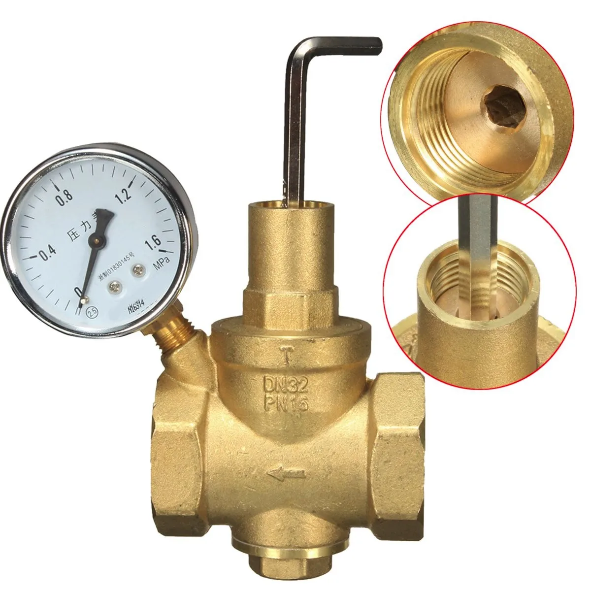 

3/4 inch brass water pressure regulator with meter DN20 adjustable water pressure regulator reducer