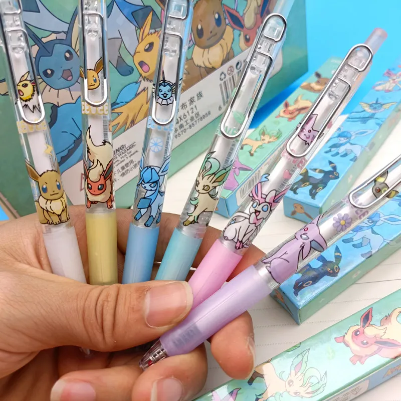 6 stücke Pokemon Gel Stifte Nette Eeveelution 0,5mm Schwarz Stift Blind Box Student Kawaii Schreibwaren Schule Liefert Überraschung Geschenke