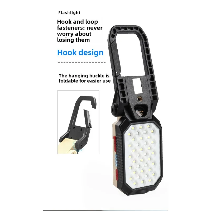 ضوء عمل فحص COB: خطاف مغناطيسي قابل للطي، محمول قابل لإعادة الشحن، مصباح يدوي خارجي للطوارئ باللون الأحمر والأزرق