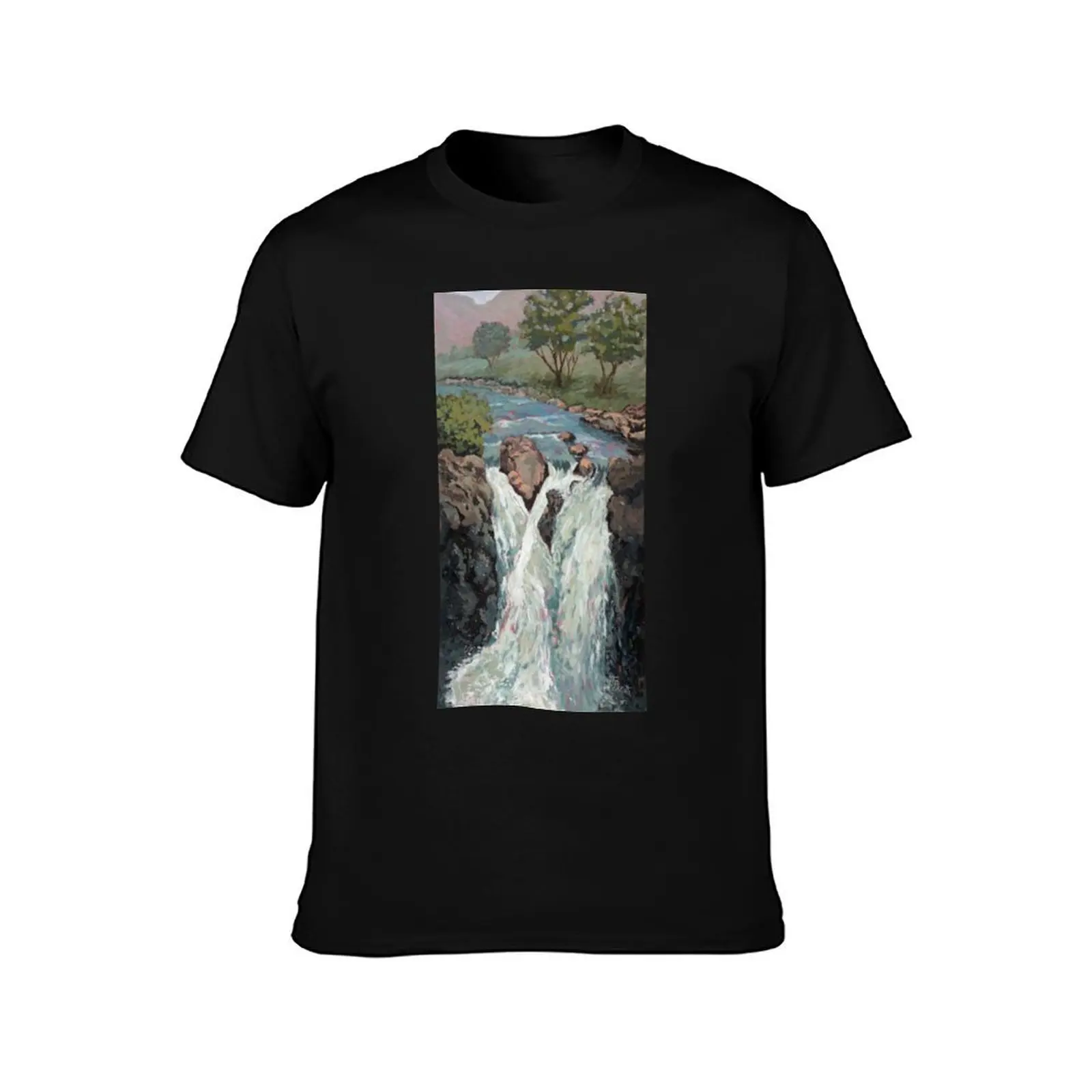 Waterfall in the Scottish Highlands near Glencoe by Tracey Pacitti T-Shirt Summer Casual Cotton Tee Oversized Streetwear Tops