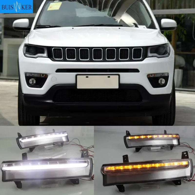 

2PCS Daytime running light For Jeep Compass 2017 2018 2019 dynamic yellow turn Signal Light style Relay 12V LED car DRL fog lamp