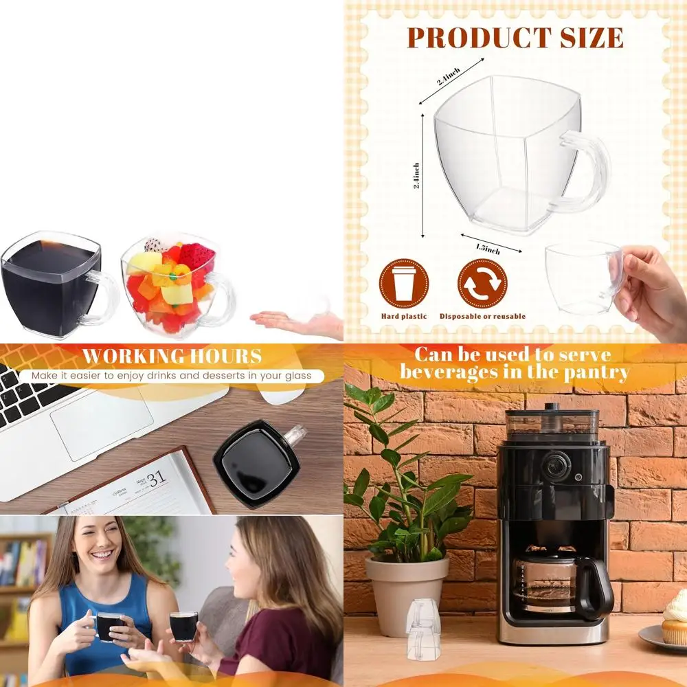 

100 Pack 5 oz Clear Plastic Tea Cups with Handle, Reusable for Coffee & Espresso, Ideal for Parties & Weddings