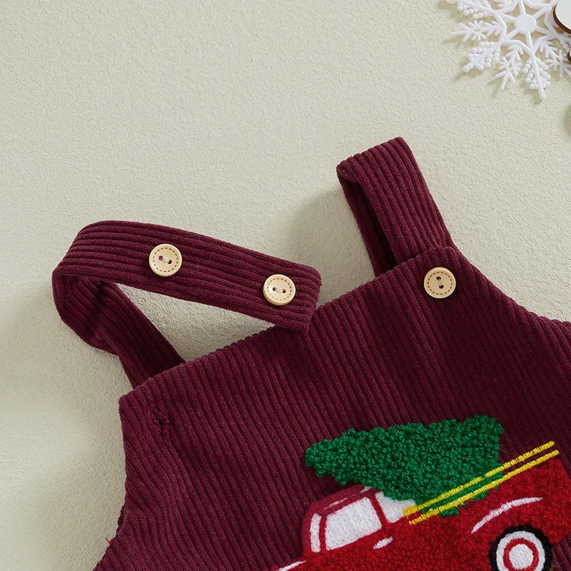 Baby Girls Boys Ovrealls Rompers Christmas Clothes Truck Embroidered Sleeveless Corduroy Infant Romper Playsuit Jumpsuits image 4