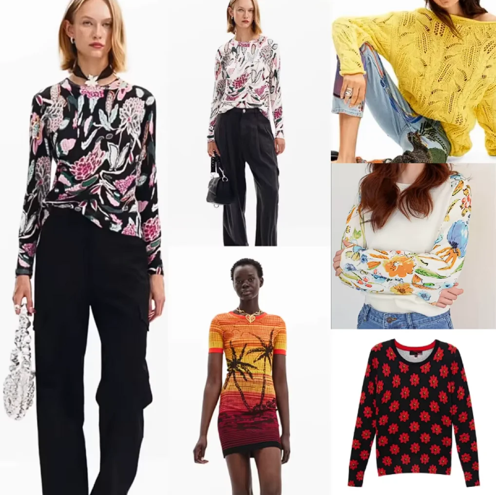 Europa, America, Spagna Maglione lavorato a maglia con giunture elastiche stampate ricamate originali singole nuove da donna (modelli multipli