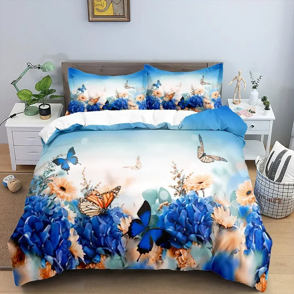 

Luxury New 3D Print Butterfly Bedding Set Flower Duvet Cover Quilt Cover With Zipper Queen Double Polyester Girl Christmas Gift