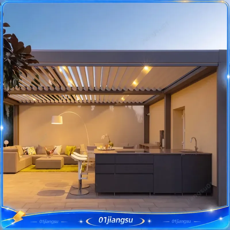 Motorized Louvered Pergola Aluminum Hardtop Gazebo Waterproof Outdoor Patio Cover Modern Garden Canopy Shade Structure