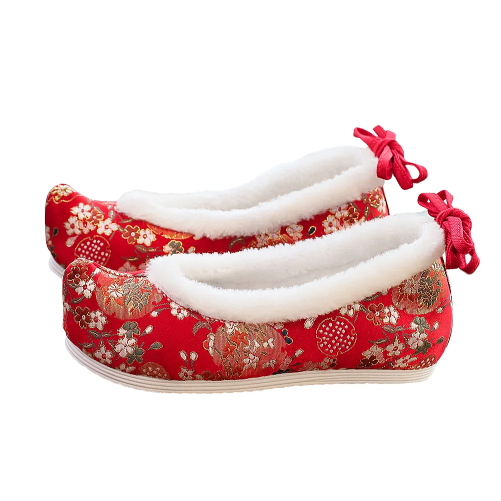 Pomegranate Flower Flats Embroidered Shoes Cloth Chinese Style Hanfu Hidden Cosplay Costume Footwear Ancient Bridal Sandals