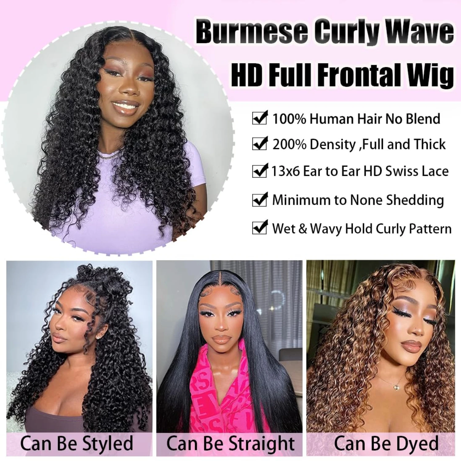 Peruki z ludzkich włosów birmańskich kręconych 3C4A, loki, peruki typu lace frontal 13x6 13x4 HD z transparentną koronką dla kobiet, z spiralnymi końcówkami i naturalną linią włosów.