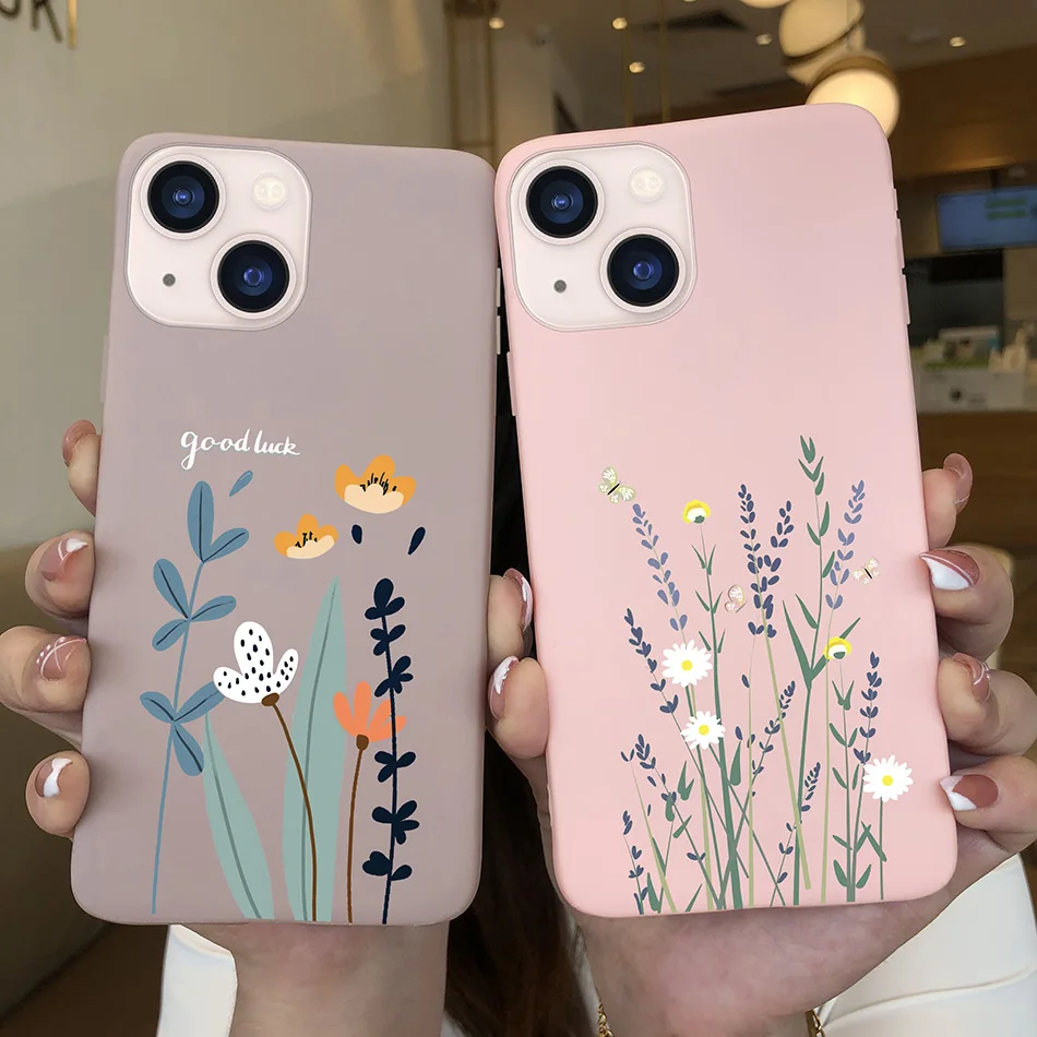 For Apple iPhone 13 Case Soft Slim Funda Daisy Butterfy Heart Phone Cover For iPhone 13 iPhone13 Mini 13 Pro Max Shockproof Case