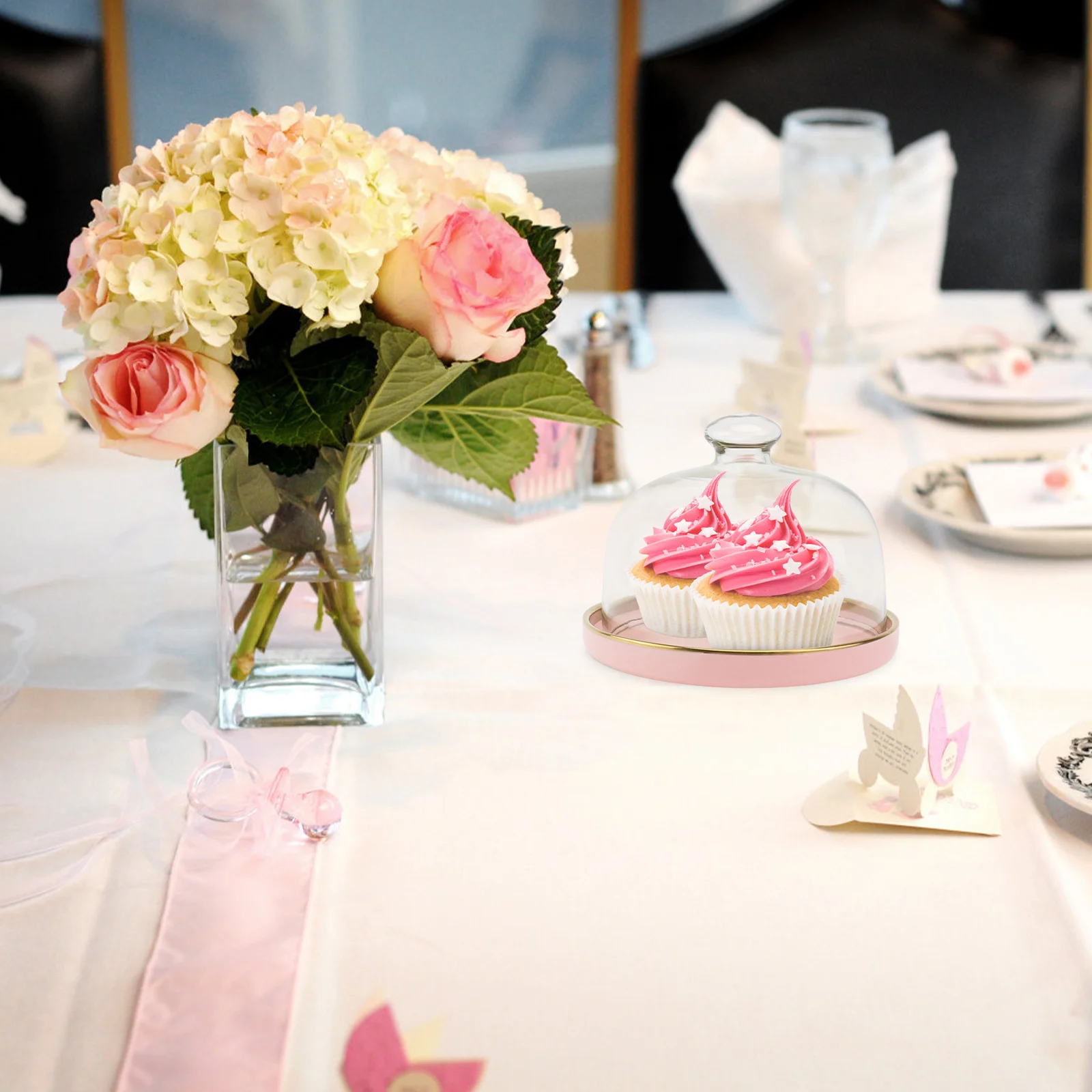 

1Set Cake Glass Cover Ceramic Tray Set Practical Food Cover Plate Perfect for Birthday Party Bbq Desserts