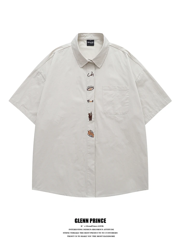 

Casual Loose Cotton ort Sve irt Men's Summer Design Breathable Embroidered Fun Japanese Sle Loose Fit Breathable irt