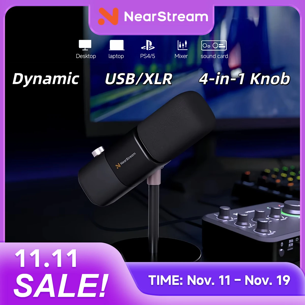 

NearStream Dynamic XLR USB Mic Desktop Professional Microphone Plug-and-Play for Gaming Studio Streaming Podcast Recording pc