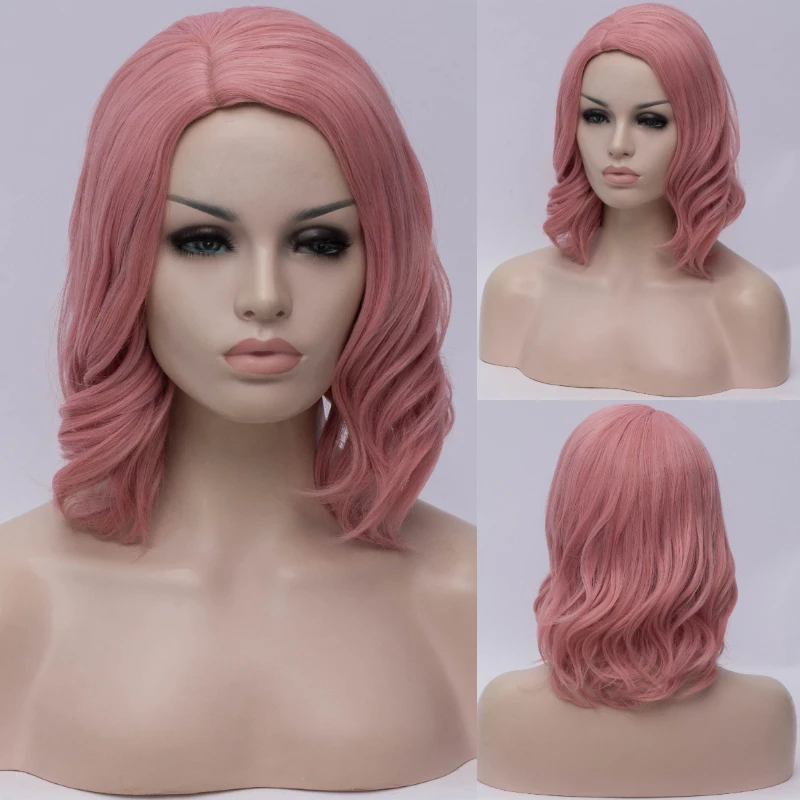 MSIWIGS Blue Cosplay Synthetic Wigs for White Women Wavy Short Wig Pink Red Purple Heat Resistant