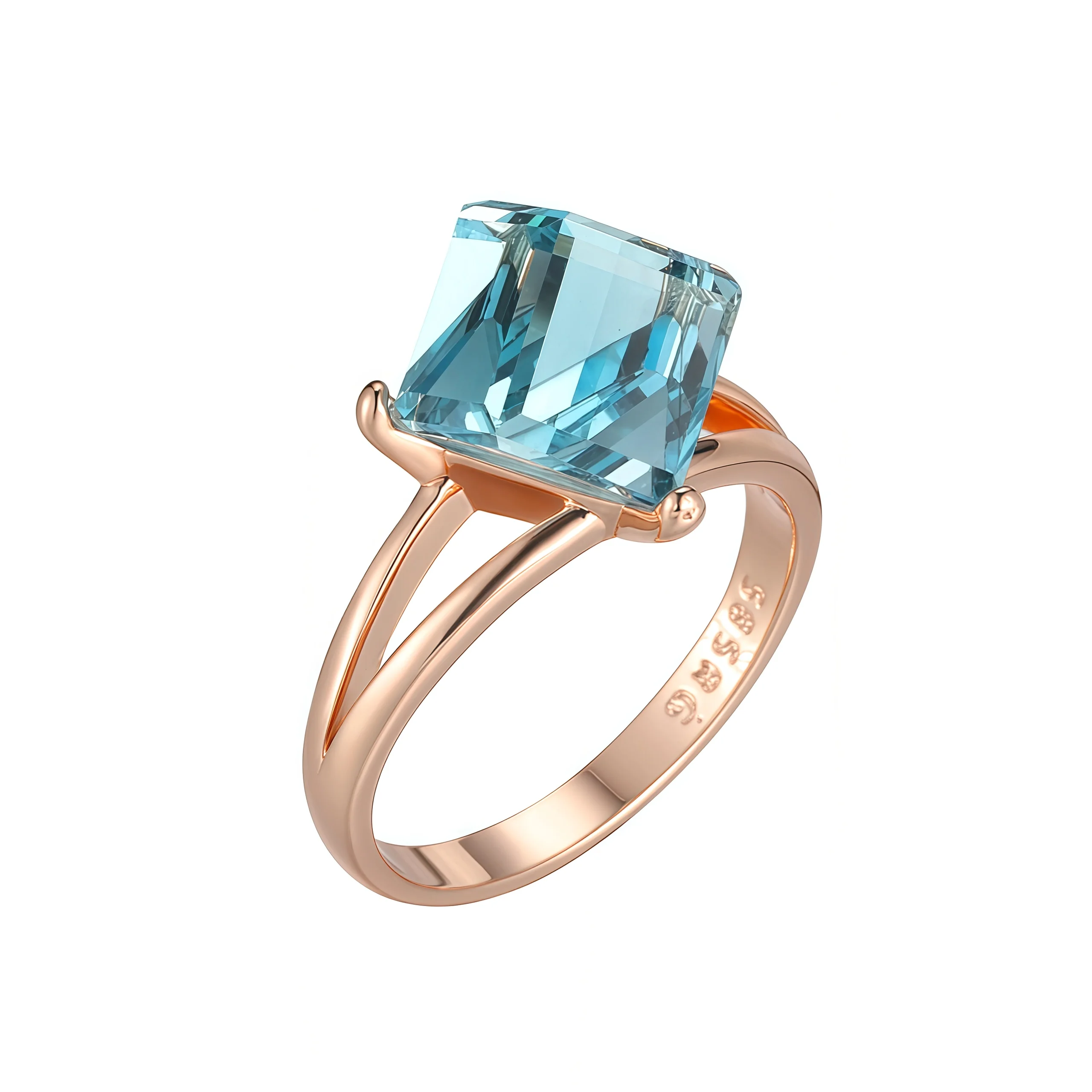 Wbmqda Damenringe mit blauem Würfelstein, 585er Roségold, modische Hochzeitsschmuck-Accessoires