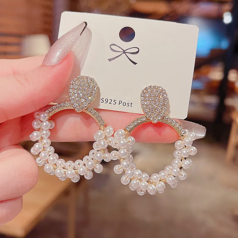 New Fashion Round Pearl Earrings Women Geometric Zircon Heart Gold Color Earring Wedding Accessories Gifts 2020 Trendy Jewelry