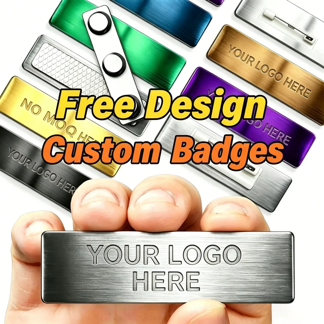 Custom Badge Blank Metal Name Tag Engraved Logo Lapel Pin Personalized Employee Staff Uniform Business ID Badge Gift