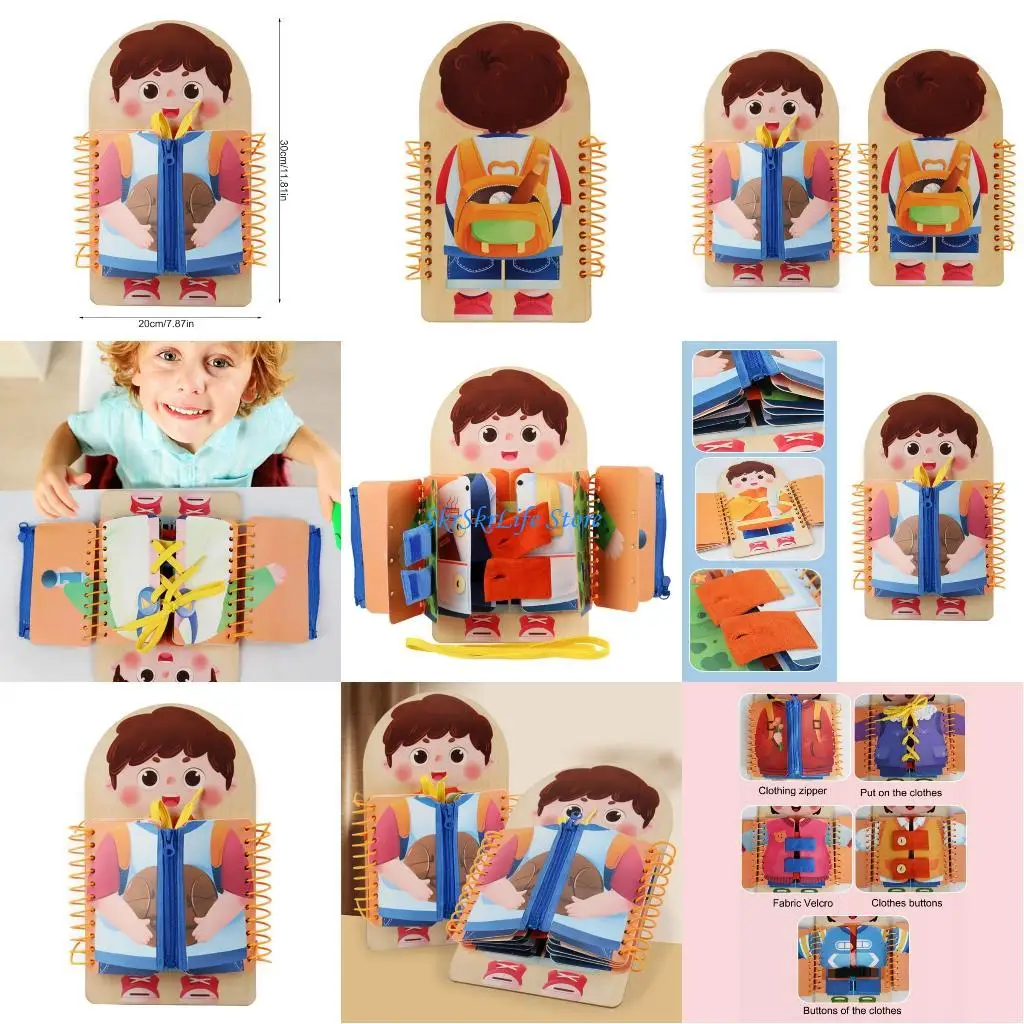 

E65E Wooden Dressing Practice Board Children Dressing Skills Training Board For Kid