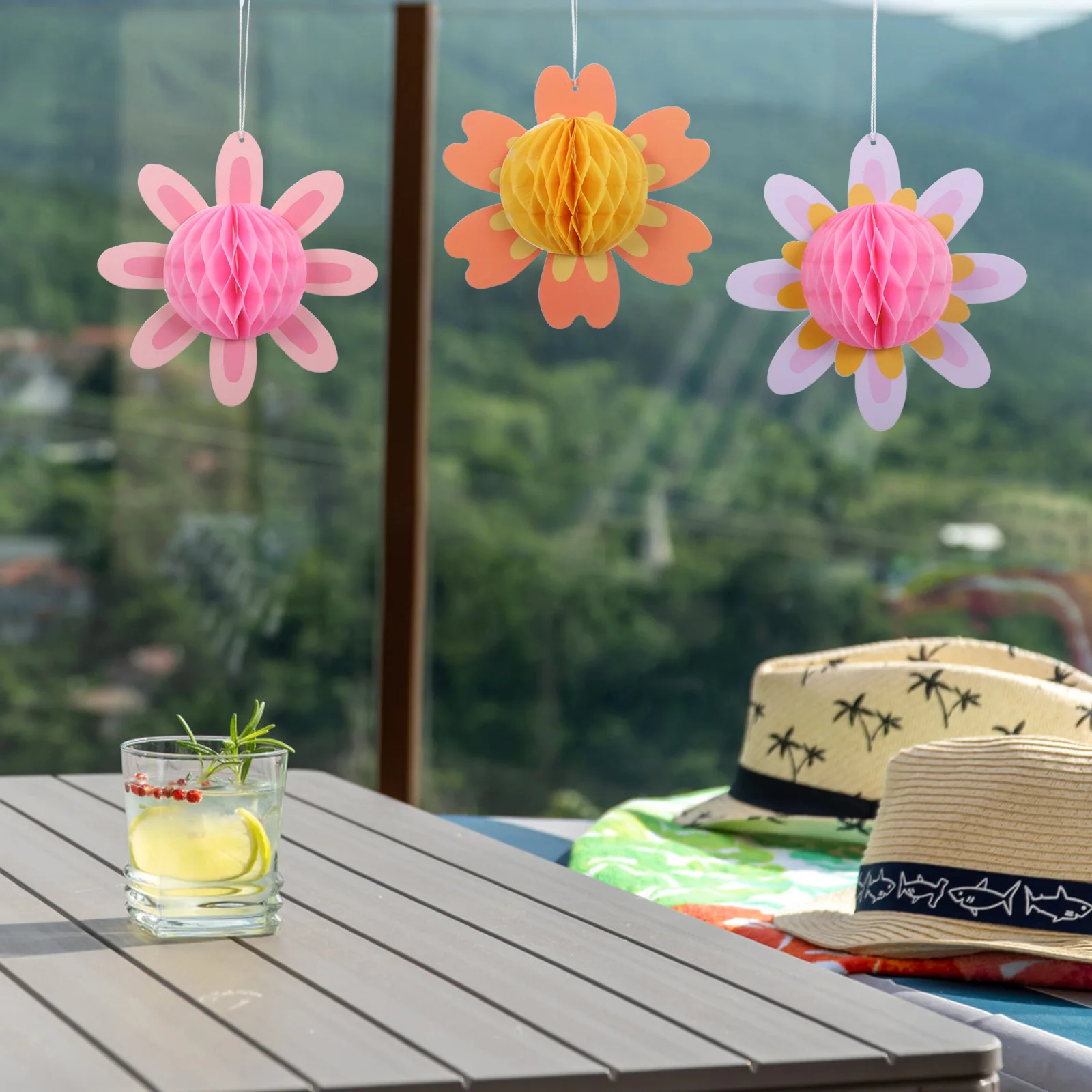 

9pcs Honeycomb Flower Hanging Decor Spring Tissue Paper Pom Poms For Party Wedding Diy Wall Hanging Artificial Flowers -