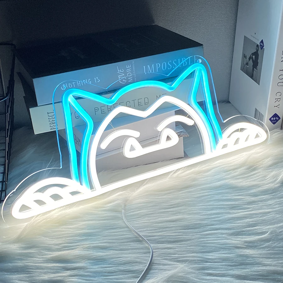 Cat Neon Sign for Wall Decor,Anime Cat Night Light for Living Room,Girls Bedroom,Pet Shop,Game Room, Man Cave, Birthday Gift