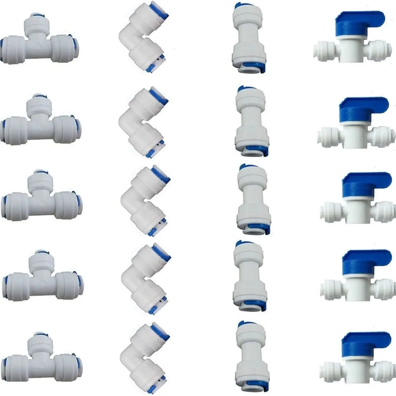 

1/4" OD Quick Connect Push-In Connection Reverse Osmosis System Water Fittings 20pcs Set (Ball valve + T+I+L type)