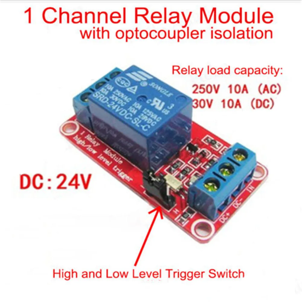 1 Channel DC 24V Relay Module With Optocoupler Isolation Support High and Low Level Trigger for Arduino 1 Way Relays Board