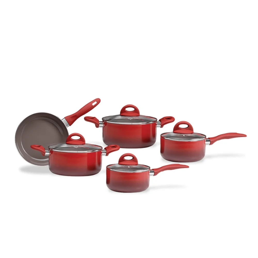 Ceramic Life Induction Cookware Set Brinox Red Grenade 5 Pieces-Non-Stick Ceramic