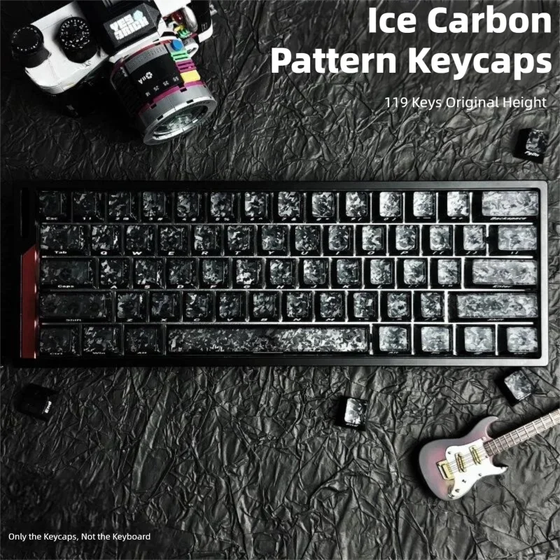 Ice Carbon Fiber 119Key Fog Transparent Side-Engraved Cherry MX Keycaps for Mechanical Keyboard Gaming Enthusiast DIY Mod Gift