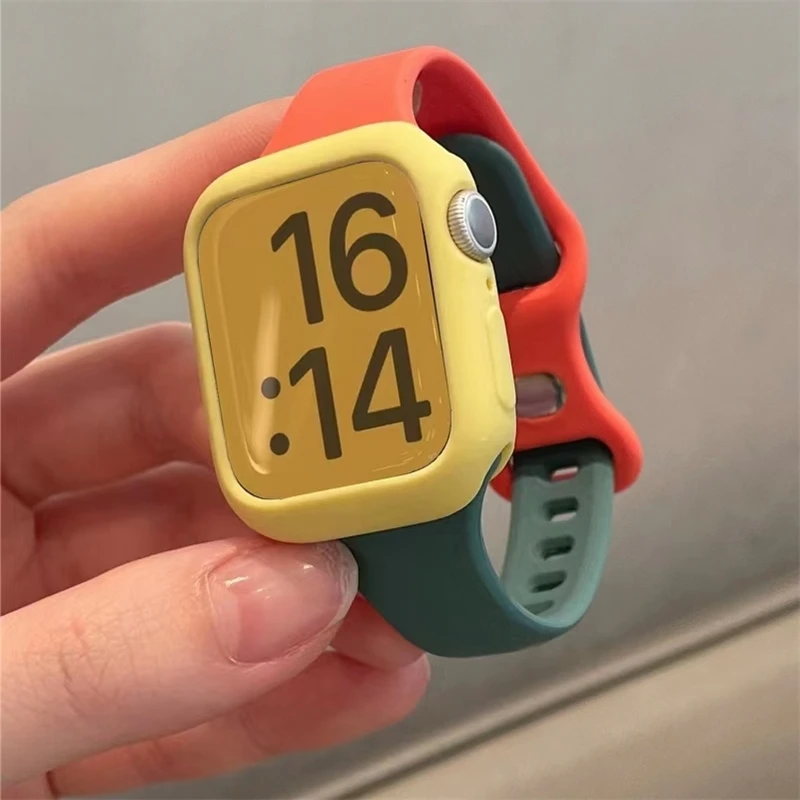 Case+Strap For Apple Watch band 44mm 45mm 40mm 41mmm 38mm 42mm 44mm 45mm Slim Silicone bracelet iWatch series 4 5 6 se 7 8 Band