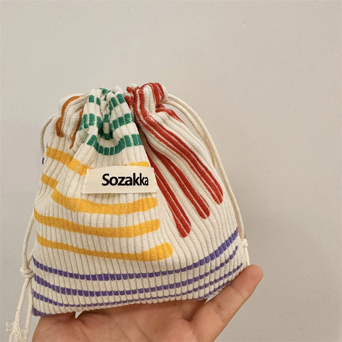 YANZAI 2pcs Corduroy Mini Drawstring Storage Bag Multifunctional Women Toiletry Organizer Bag Large Capacity for FemaleTravel