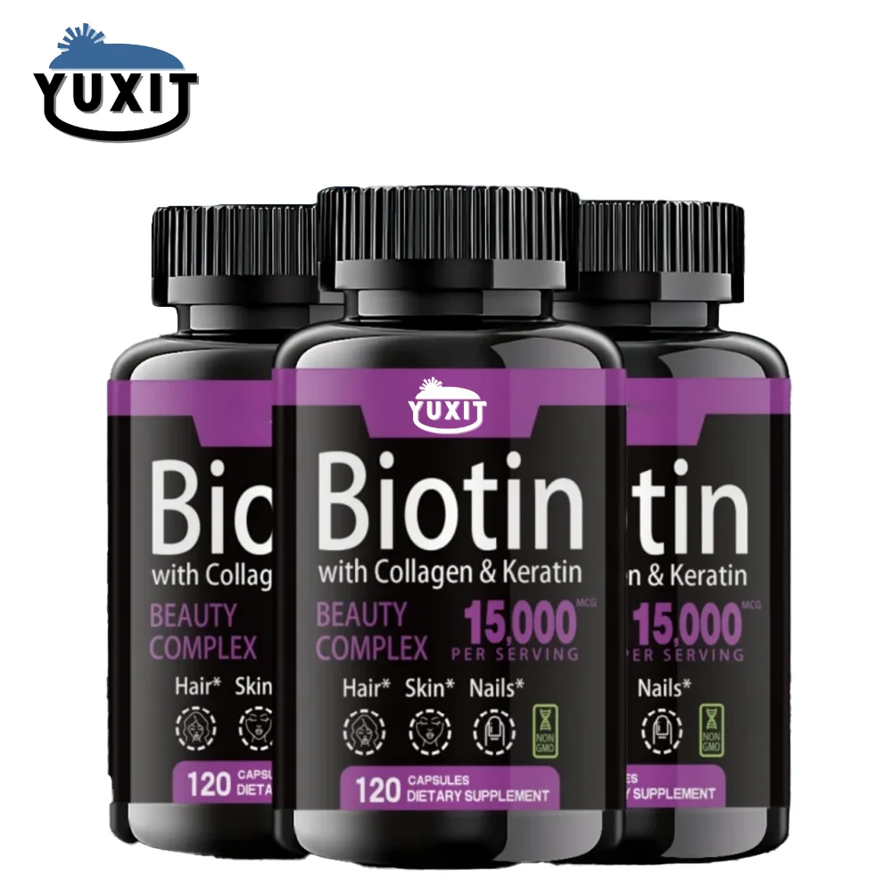 YUXIT Biotin Collagen Keratin Supplement for Hair Skin Nail NonGMO 120 Capsules