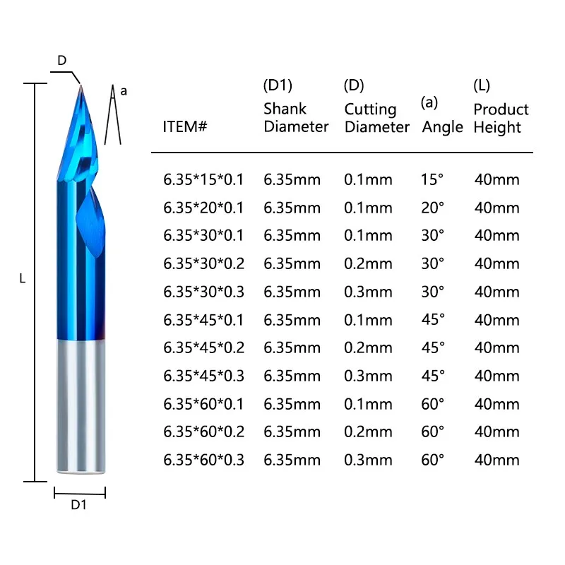 XCAN Engraving Bit CNC Router Bit 6.35mm Shank Carbide End Mill Wood Milling Cutter 15-60 Degrees