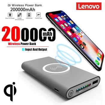 Lenovo  200000mAh Power Bank Two-Way Wireless Fast Charge Powerbank Portable Charger Type-C External Battery For iPhone Samsung