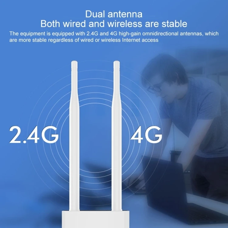 COMFAST CF-E5เครื่องขยายสัญญาณกันน้ำ4G สำหรับกลางแจ้ง300Mbps เราเตอร์ไร้สายรีพีทเตอร์สถานีฐาน WiFi พร้อม2เสาอากาศ