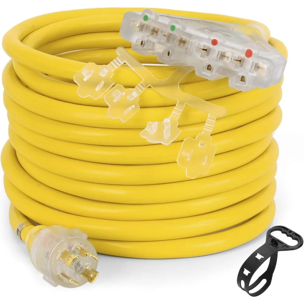 

25 Feet Heavy Duty Generator Adaptor Extension Cord,Locking Cord,NEMA L14-30P/Four 5-20R, Generator Power Cord