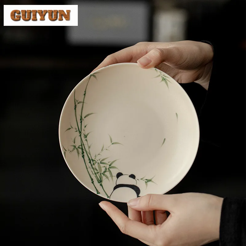 

Hand Painted Panda Play Bamboo Pot Bearing Holder Aesthetic Dry Brew Table Tea Tray Chinese Tea Teaset Accessories Decoration