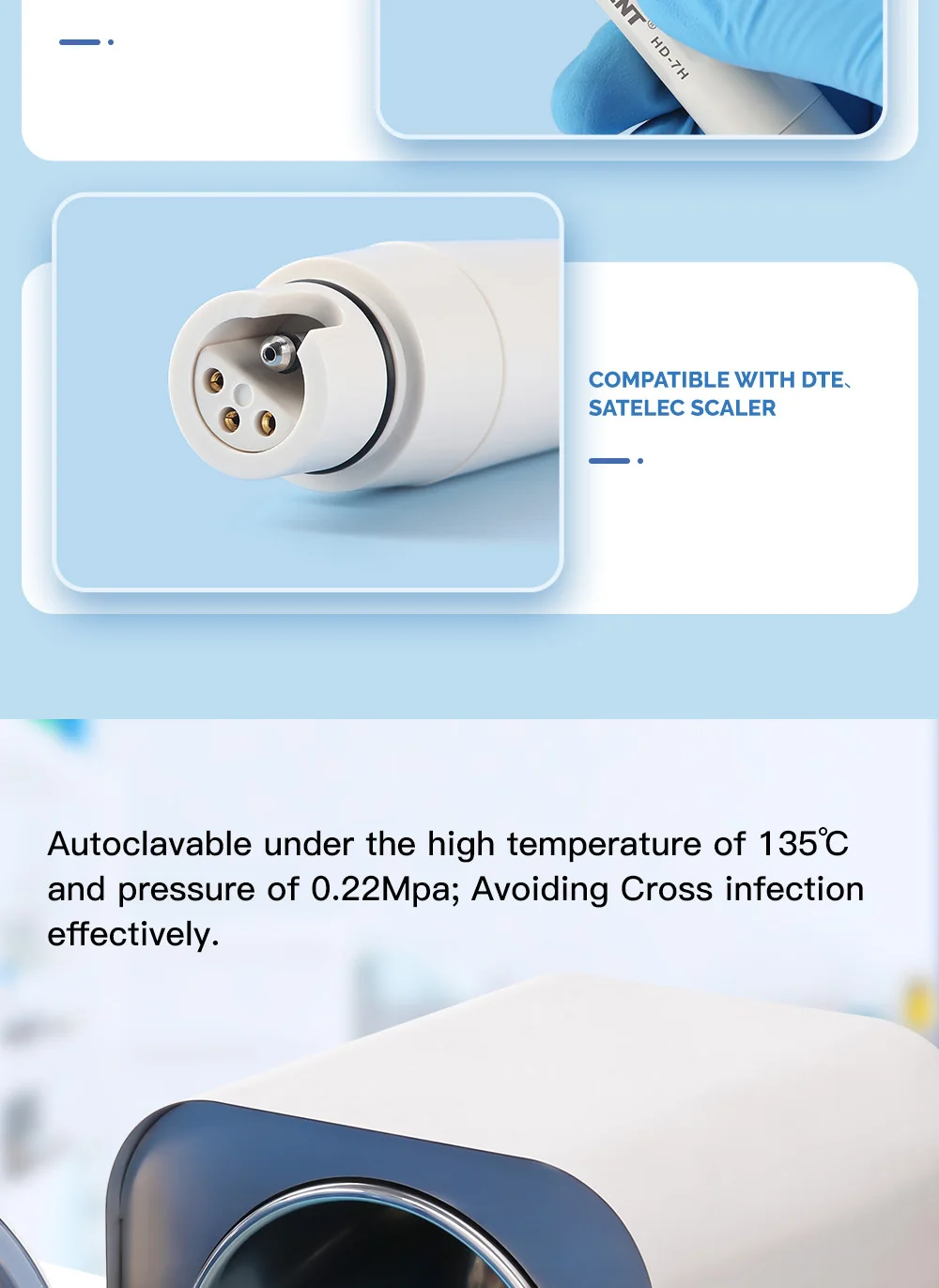 AZDENT Dental Ultraschall-Piezo-Scaler-Handstück mit LED-Beleuchtung, Plug-in-Griff, passend für EMS Woodpecker VRN DTE SATELE Ultraschall-Scaler – Detail 13