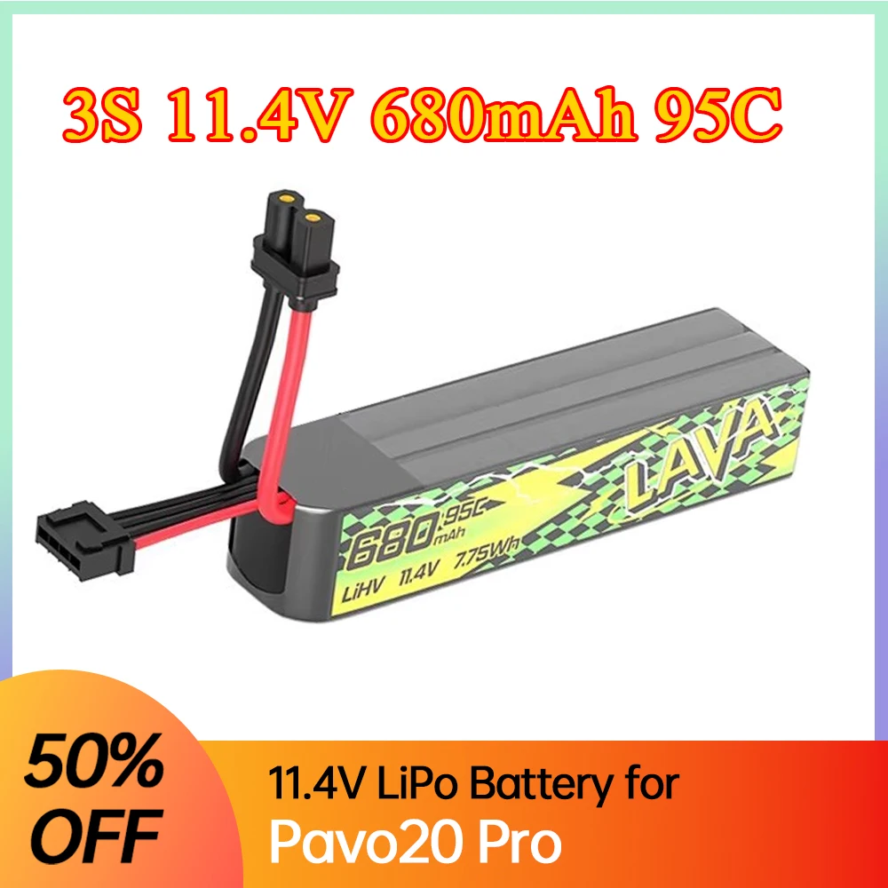 

680mAh 3S 11.4V 95C LiPo Battery with XT30 Connector, Long Flight Time for Pavo20 Pro FPV Racing Drone