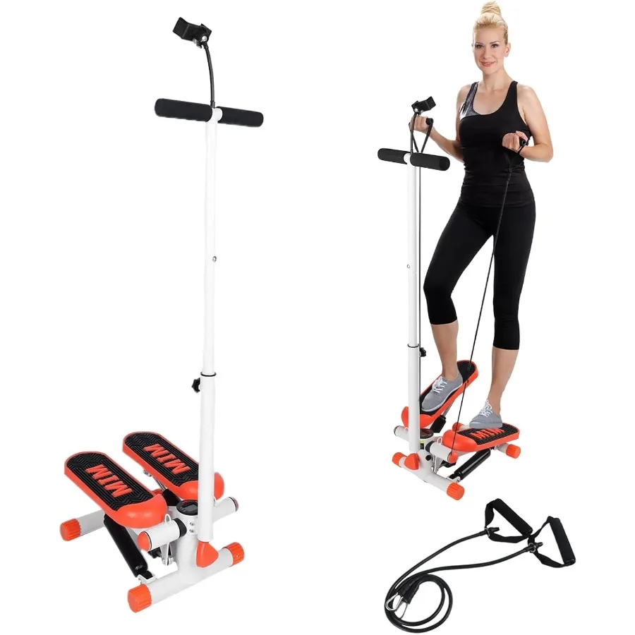 

Adjustable Height Stair Stepper with Resistance Bands and LCD Monitor - 330 lb Capacity Handlebar and Phone Stand for Home Work