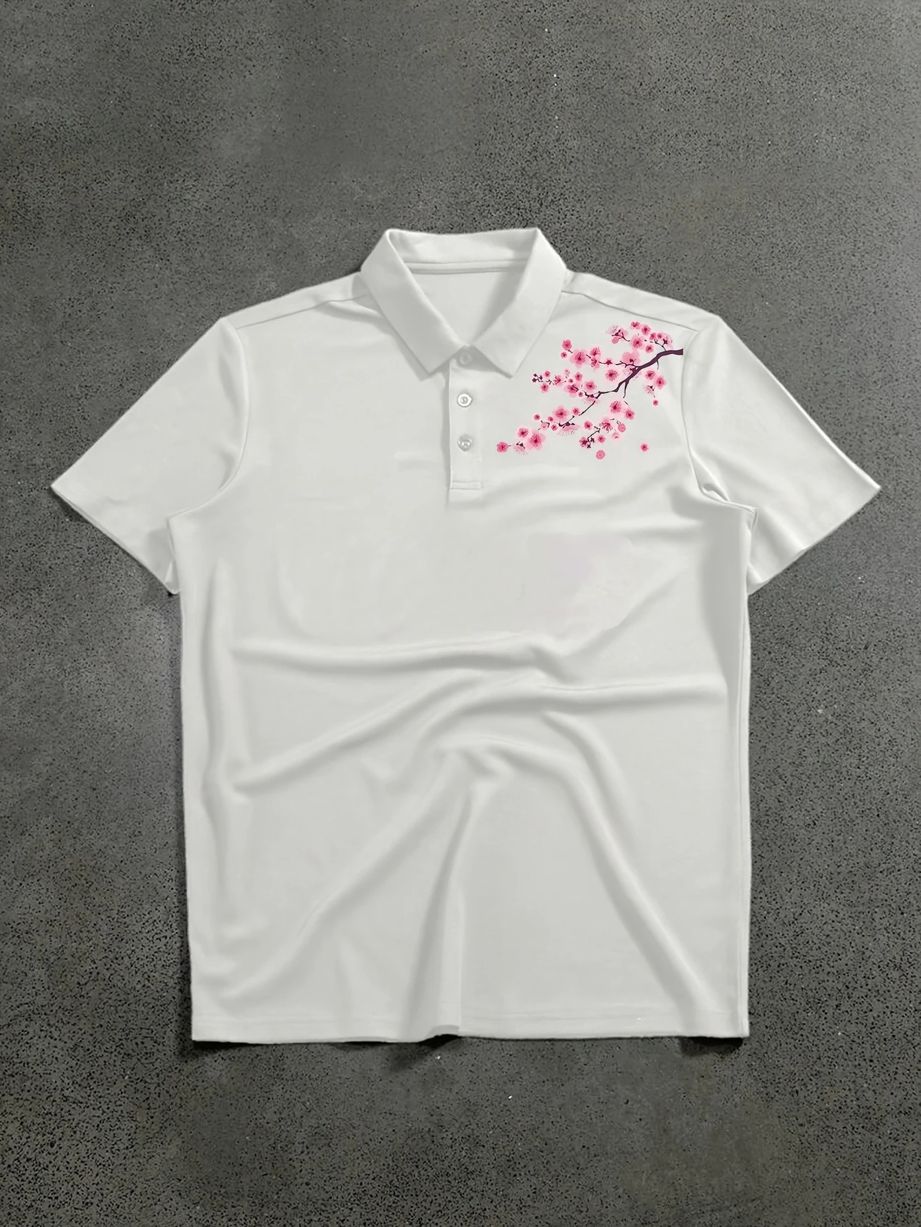 Polo Shirts Men'S Short Sleeve T-Shirt Cherry Blossom Pattern Print Casual Style Loose Fit Streetwear Aesthetic Golf Shirts Y2K