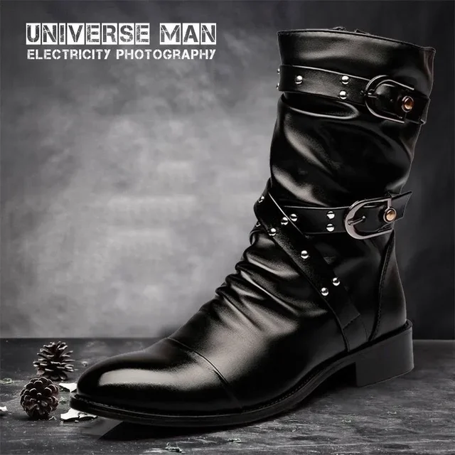 Designerskie buty męskie Wysokiej jakości buty motocyklowe Czarne buty punk rockowe Męskie modne buty motocyklowe Retro skórzane męskie buty Chelsea