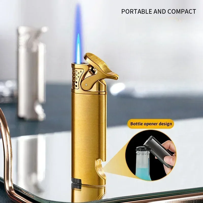 Windproof multifunctional bottle opener lighter metal jet flame visible air window portable turbine outdoor lighter men's gift