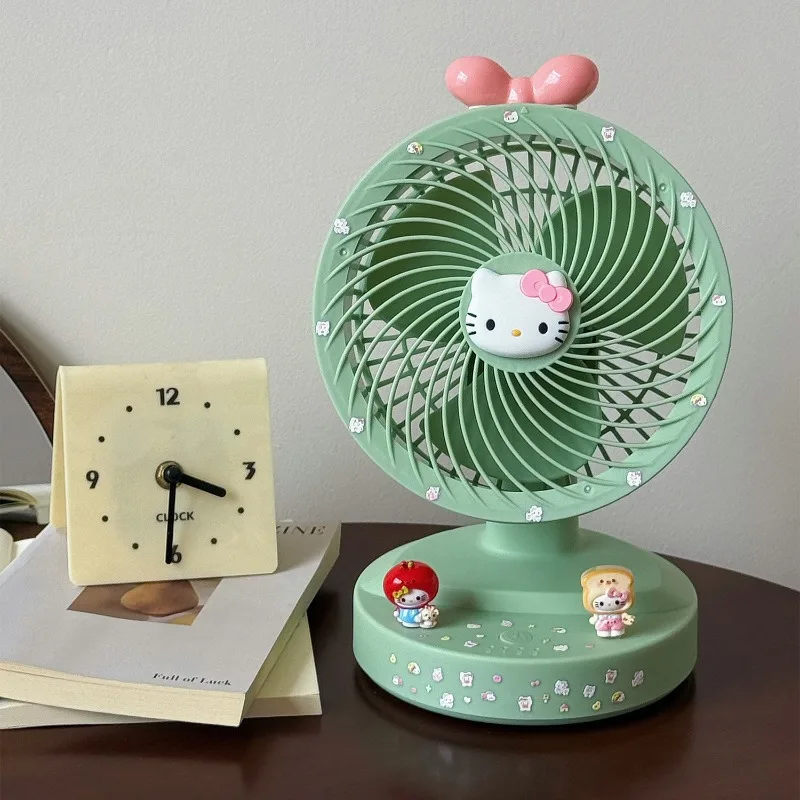 

Hello Kitty fan USB rechargeable Oscillating Desktop Adjustable DIY doll stickers cute Strong wind Decoration Collection Gifts
