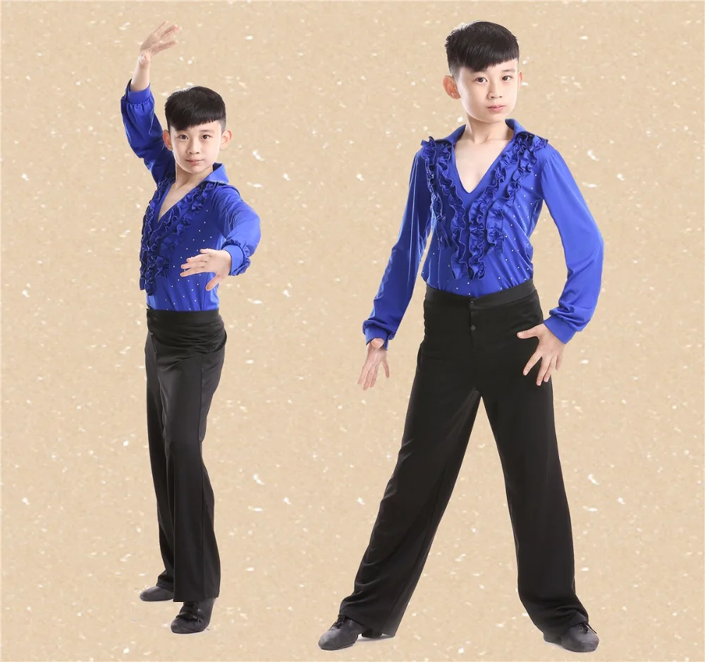 Hot Sale Boy Latin Dancewear Ruffly Blue White Black Ballroom Stage Modern Boys Latin Dance Costumes Clothes latin dance dress